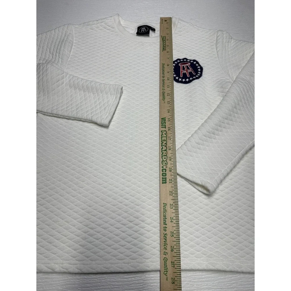 Barstool Sports White Quilted Pullover Sweater Mens Size L Crew Neck Embroidered